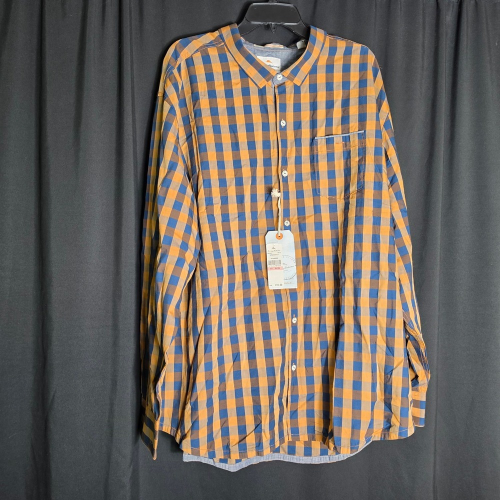 Tommy Bahama Mens 3XL Shirt Buffalo Check Mandarin Orange Navy Blue NWT TD310634